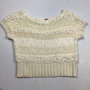 Free People Tan and Cream Boho Textured Knit Top